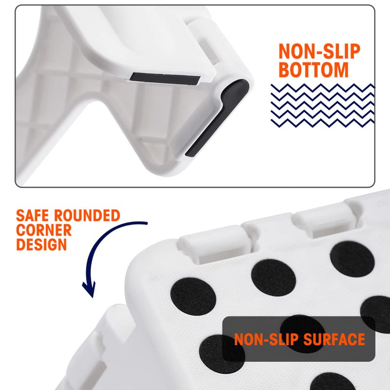 Korpai 9"" Folding Step Stool for Adults and Kids Holds Up to 300 lbs Non-Slip Folding Stools with Portable Handle  Compact Plastic Foldable Step Stool for Bathroom Bedroom  Kitchen White 1PC - Image 3